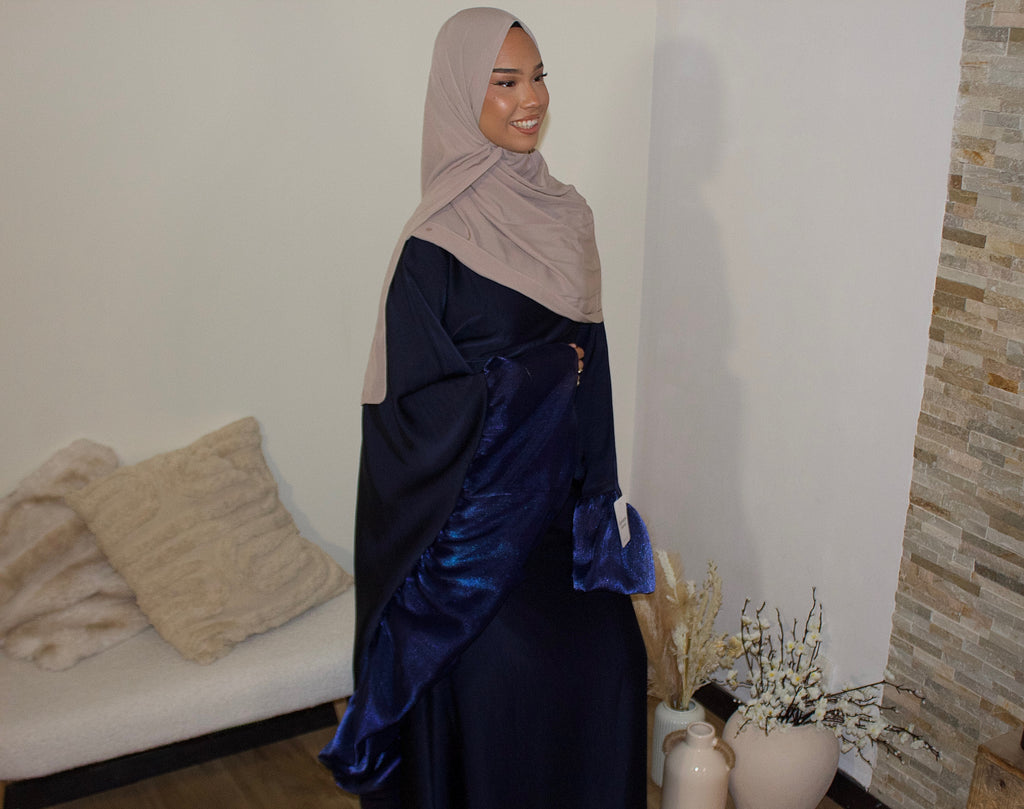 Abaya bouffante ceintré à la taille bleue