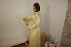 Abaya avec Col à Bijoux Ceinturé à la taille Jaune