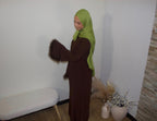 Abaya ceintrée avec manches à plumes Choco