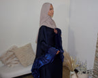 Abaya bouffante ceintré à la taille bleue
