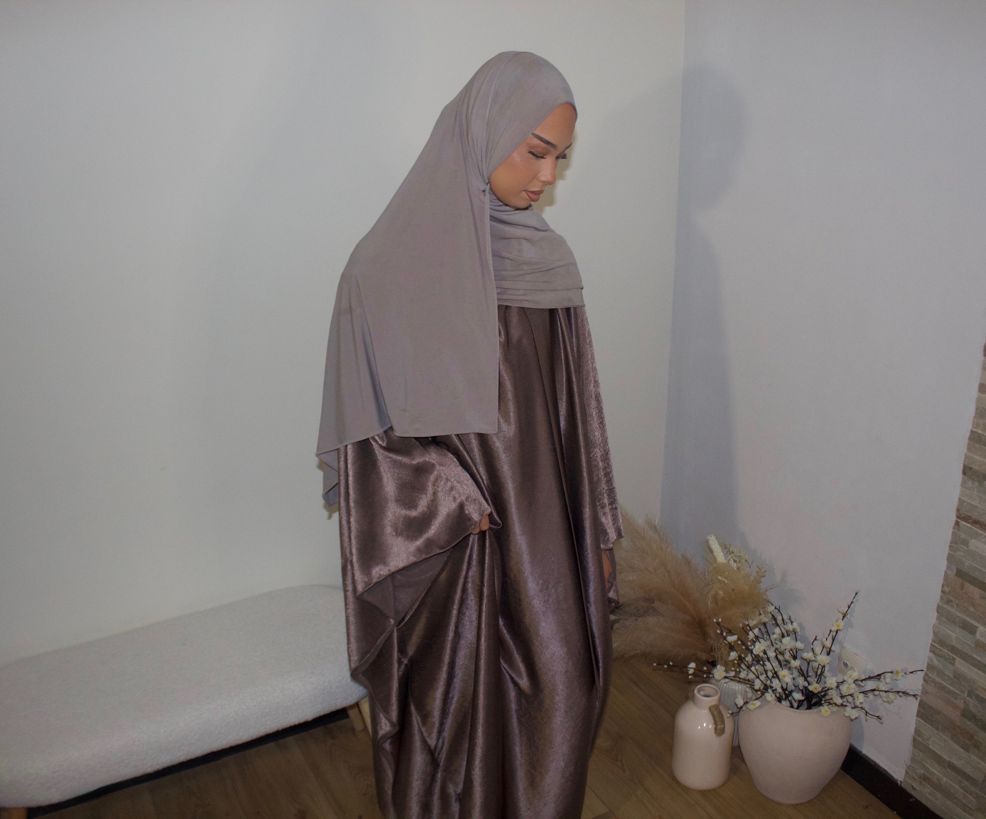 Abaya à Col montant Taupe