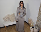Abaya avec Col à Bijoux Ceinturé à la taille Taupe