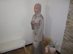 Abaya avec Col à Bijoux Ceinturé à la taille Taupe