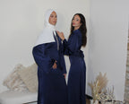 Abaya avec Col à Bijoux Ceinturé à la taille Bleue