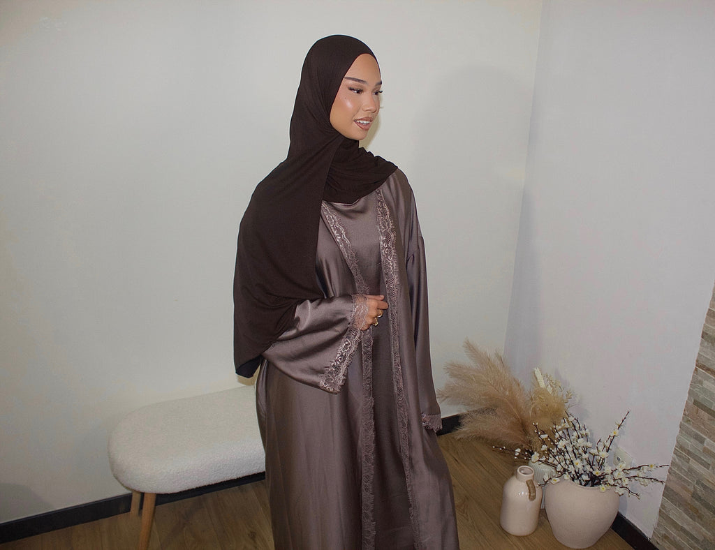 Ensemble veste + robe dentelle satinée